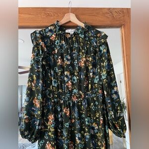 Emma & Michele Green Floral Long-Sleeve Dress - Size M